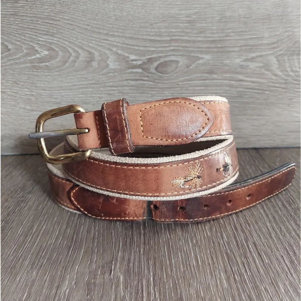Zeppelin USA Made Leather on Canvas Fishing Hook Belt Solid Brass Buckle 38